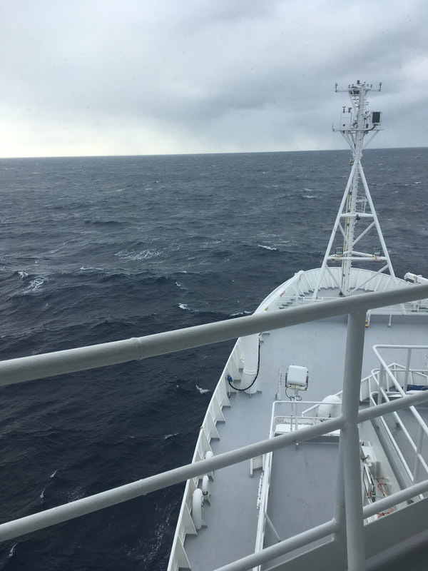 The bow of the RV Investigator in the Southern Ocean